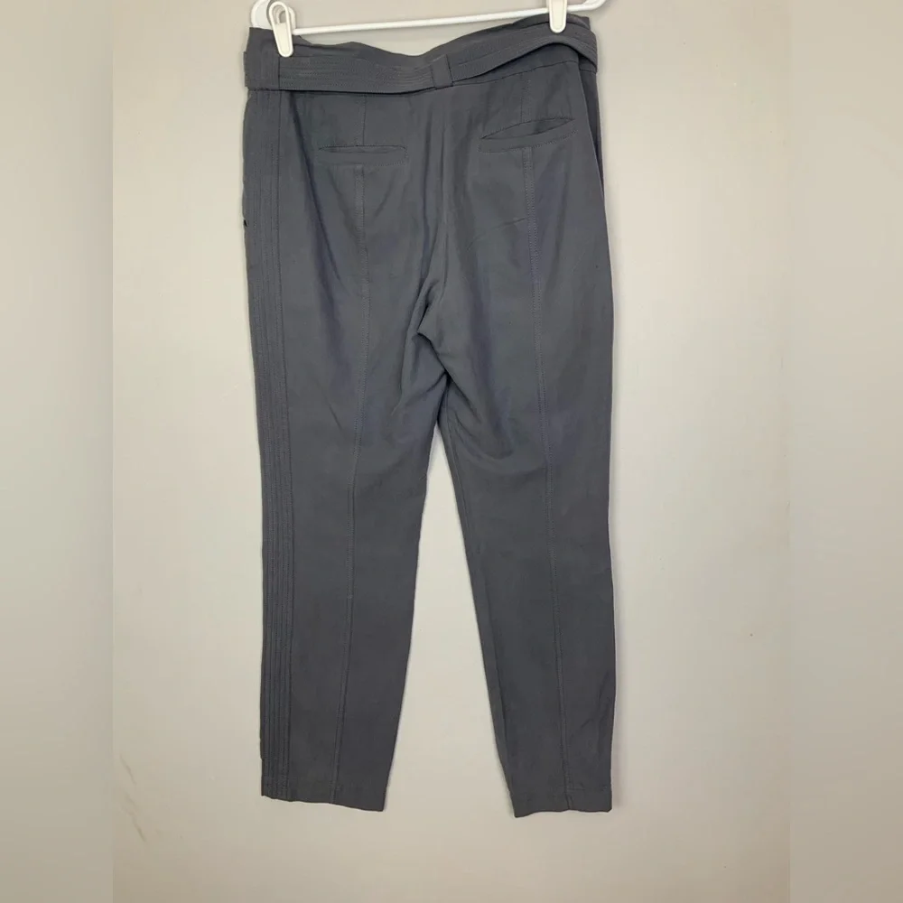 Rebecca‎ Taylor Sz 8 Silk Blend Slate Gray Blue Belted Paperbag Trousers Pants